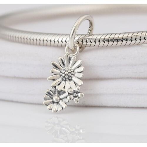 Authentic S925 Silver Dangle Charm Bouquet Daisies fit Pandora Bracelet Bangle DIY Jewelry