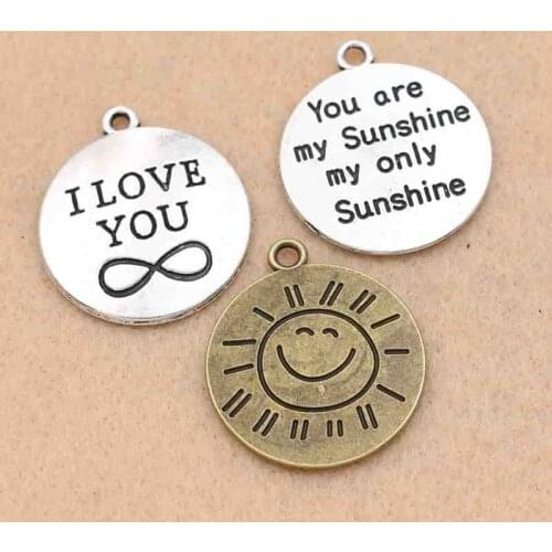 5PCS Antique Silver Plated I Love You Infinity Sunshine Charms Pendant fit Bracelets Jewelry Making Accessories DIY 25mm