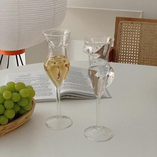 Cutelife Nordic Body Transparent Glass Cup Decorative Rum Goblet Cocktail Beer Wine Glass Wedding Champagne Drinking Milk Glass