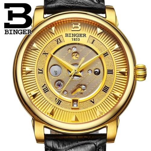 Luxury Mechanical Watch BINGER Top Brand Men Skeleton Automatic Watches relogio masculino Stainless Steel Clcok 2019