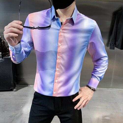 All Seasons Stylish Print Long Sleeve Shirt Men Clothing 2021 Simple Slim Fit Casual Club/Prom Tuxedo Chemise Homme Streetwear