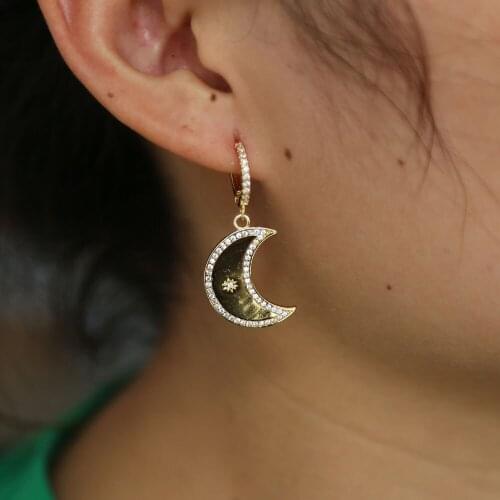 Earring Simple Asymmetry micro pave cz Stars Moon elegance Earrings Sweet Temperament Korea Style Trendy gold color long earring