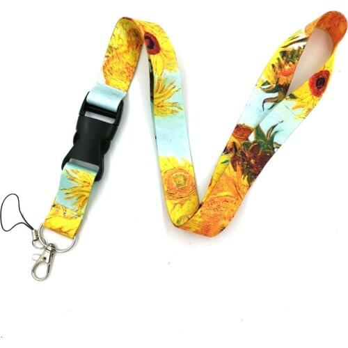 12Pcs Van Gogh Sunflowers Keychain Lanyards For USB ID Card Mobile Phone Badge Holder Keycord DIY Hanging Rope Accessories
