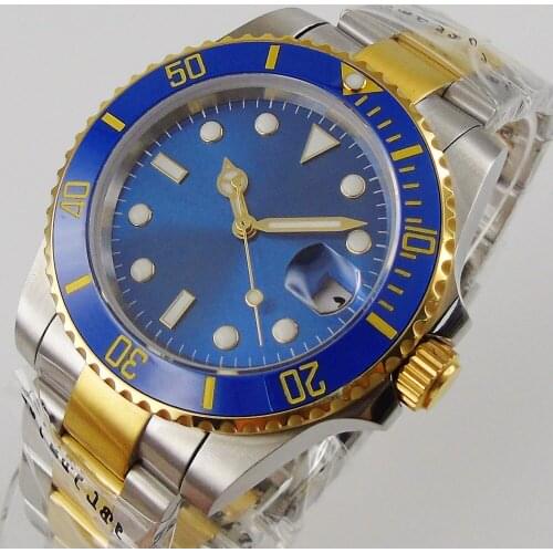 Blue Luxury Men Watch 316L Steel Case 24 Jewels NH35 MIYOTA 8215 Brushed Oyster Strap Sapphire Crystal Screw Crown
