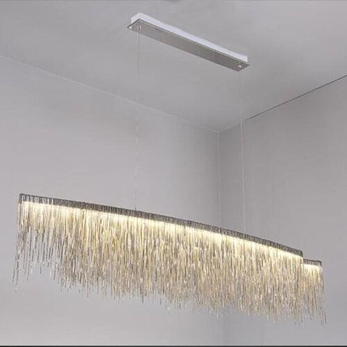 Modern designer decorative chandelier Nordic tassel restaurant luxury hotel engineering chain living room art lighting