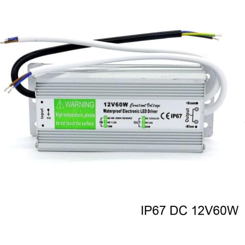 DC 12V Outdoor ip67 Waterproof Electronic Led Driver AC 90-250V to DC 12V 60W Constant Voltage Power Supply for Lights