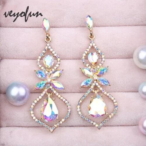 Veyofun Vintage Crystal Rhinestone Drop Earrings Luxury Hollow Party Dangle Earrings for Women Fashion Jewelry Gift New