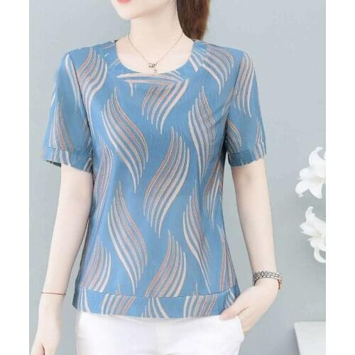 Womens T Shirt Tops 2021 Summer Loose Large Size Short Sleeve Tees Female Blue Purple Floral Printing Basic T-shirt M-4XL X93