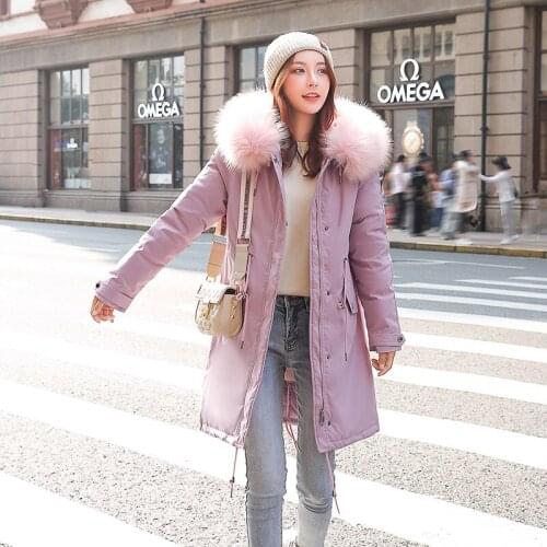 New Big Fur Collar Cotton Parkas Coat Womens Winter Spring Long Loose Plus Velvet Thick Warm Cotton Padded Jackets Outerwear