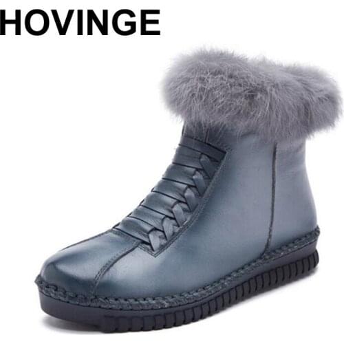 HOVINGE Real hair Handmade Women Shoes Genuine Leather Women Boots Martins Spring&Autumn Vintage Ankle Boots Flat Bootie