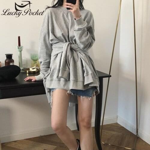 Women Spring Autumn New Fashion Solid Color Designed Cotton Long Sweatshirt Female Loose Casual Pullovers Ladies Brand Top ML524