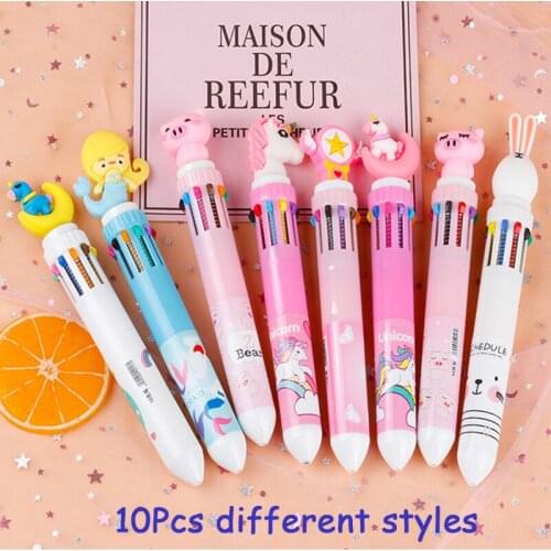 10pcs Cute Animal Cartoon Ballpoint Pen Stationery Multicolored Pens Colorful Refill Kids Gift Kawaii School Office Supplies