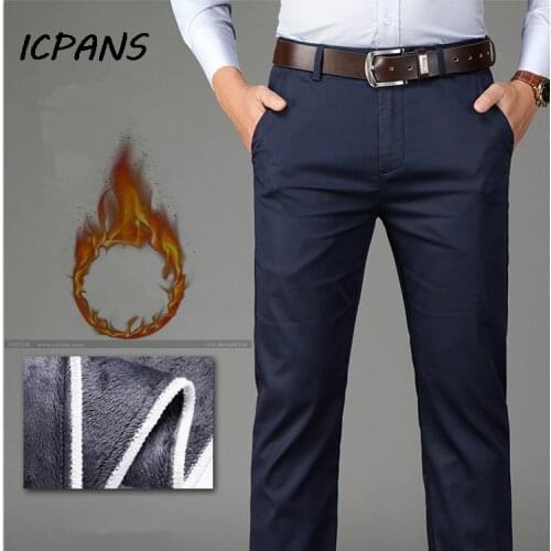 ICPANS 2019 Winter Pants Men Warm Fleece Velvet Flannel Casual Pant Thicken Straight Stretch Trousers Plus size 28-42