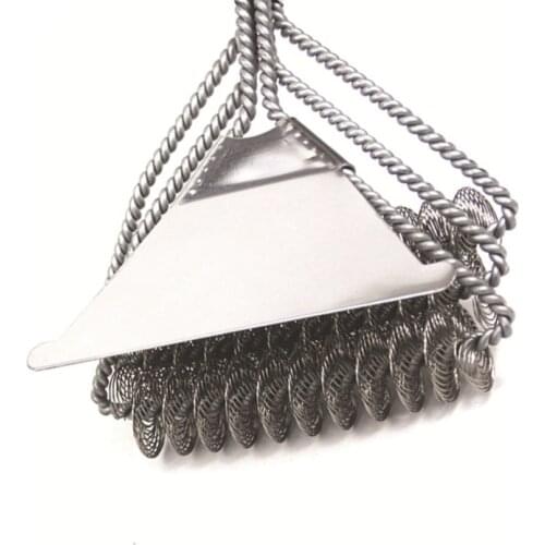 3 In 1 Stainless Steel Bristle Grill Brush and Scraper Metal Mesh Wire BBQ Grates Triple Cleaning Tool Barbecue Cleaner