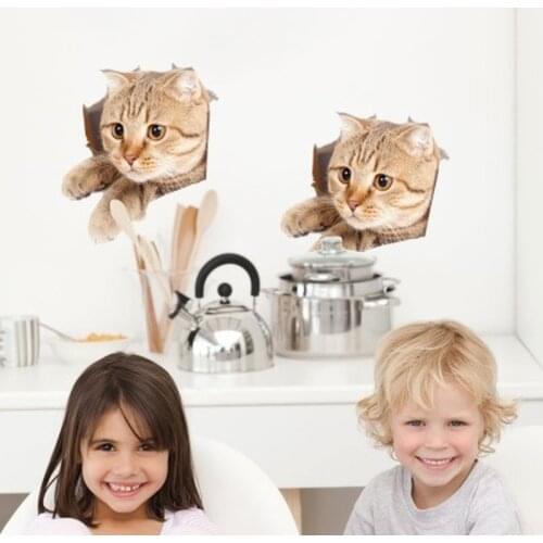 Cat 3D Wall Stickers Three-Dimensional Glass Doors Windows Living Room Bathroom Wall Decoration Removable Waterproof Stickers