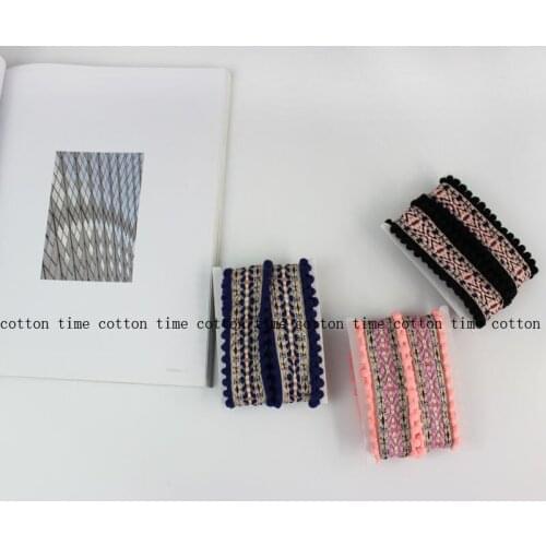 4 yards Jacquard Webbing With Pompom 4cm Polyester Ethnic Trim Strap Webbing Label Ribbon Sewing Tape Bias Binding