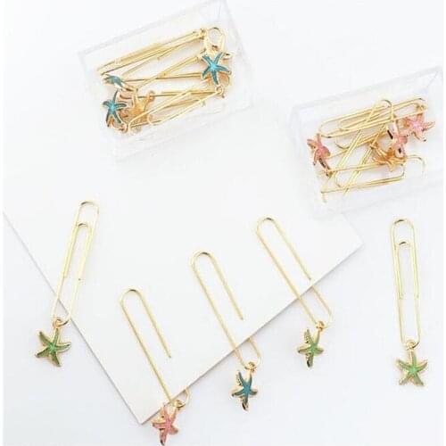 5pcs Starfish Shape Paper Clip Decoration Supplies Paperclips Storage Book Clip DIY Office Binding Bookmark Imitation Gold Pin