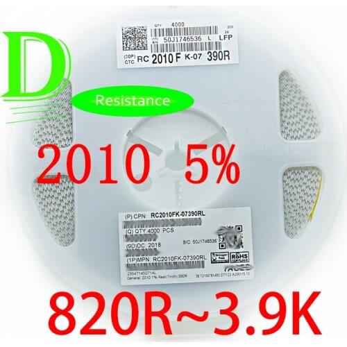 50PCS SMD Resistor 2010 5% RC2010JK-07 Series 820R 910R 1K 1.1K 1.2K 1.3K 1.5K 1.6K 1.8K 2K 2.2K 2.4K 2.7K 3K 3.3K 3.6K 3.9K