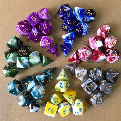 7Pcs/set Dichromatic Polyhedral Digital Dice Pearl Pattern D4 D6 D8 D10 D12 D20 Numbers Dials Desktop Table Dragons Board Game