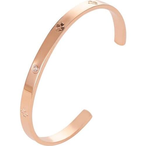 Stainless Steel Rose Gold Lucky Flower Cz Stone Bangle Bracelet Jewelry Gift For Him