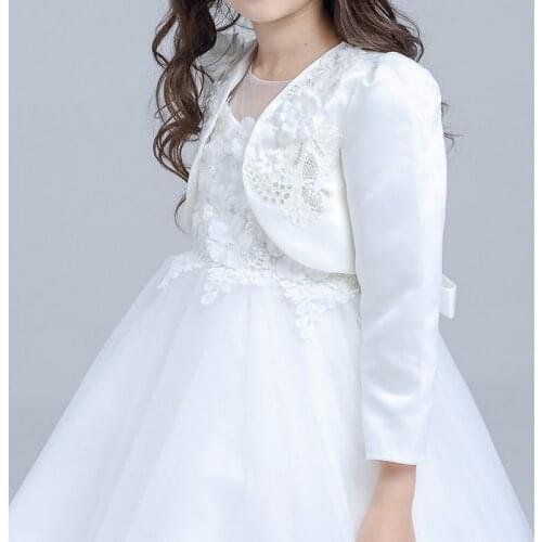Flower Girls Shawl Cardigan For Wedding Princess Girl Clothes White Cotton Kid Coats 3 4 6 8 10 12 Years Old AKC165020