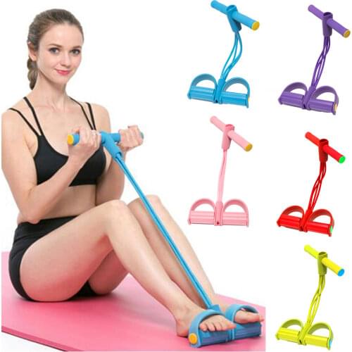 4 Tube Elastic Pedal Ankle Puller Latex Resistance Bands Women Men Sit Up Pull Rope Abdominal Exerciser Home Gym Sport Equipment