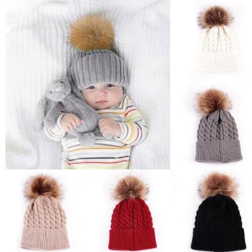 Infantil Baby Boy Girl & Mom Winter Knit Warm Soft Beanie Hat Family Matching Cap Hats Hairball Cap for Adult Children 2020