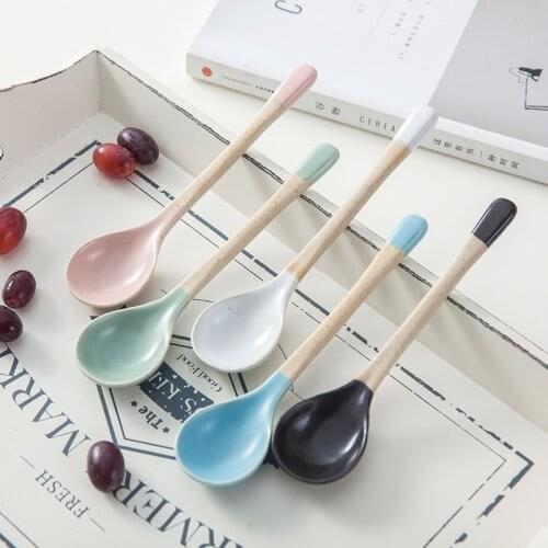 New Creative Ceramic Spoon Summer Ice Cream Spoon Dessert Spoon Macaron Hue Soup Wholesale Ceramic Healthier