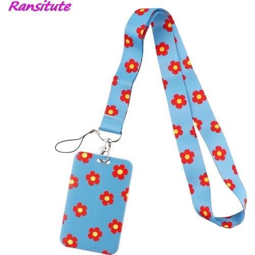 Ransitute R1859 Red Flower Neck Strap Lanyard For Keys ID Card Gym Phone Straps USB Badge Holder DIY Hang Rope Lariat Lanyard