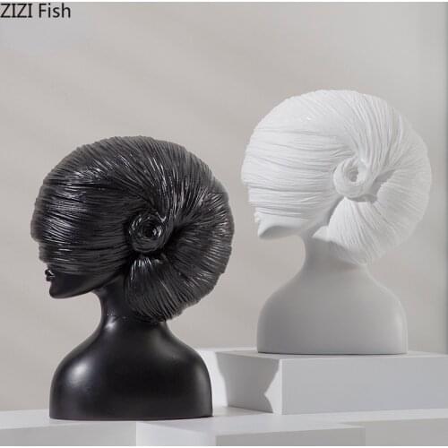 Creative Resin Black and White Woman Bust Portrait Sculpture TV Cabinet Porch Decoration Abstract Figure Statue Home Decoration
