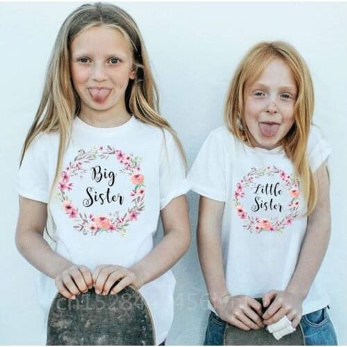 Summer Cute Little Sister Big Sister Design Children Funny T Shirt Baby Girls Harajuku White T-shirt Kids Graphic Clothes