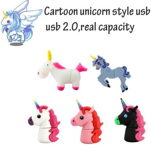 Hot Sale Cartoon Cute Unicorn USB Flash Drive Pen Drive 8GB 16GB 32GB Black Horse USB Stick External Memory Storage Pen Drive