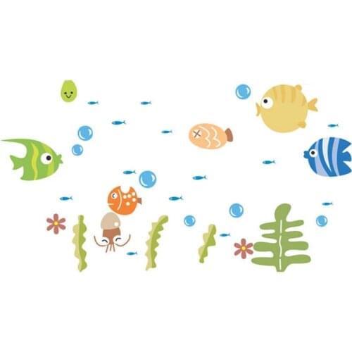 Cartoon Seabed fish spit bubbles Wall Sticker childrens rooms Home Decor bathroom Decoration poster stickers Mural art Decals