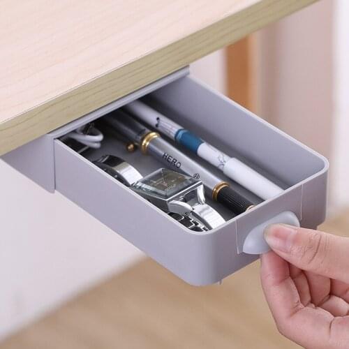 Wall-mounted Hidden Table Under Paste Desk Drawer Organizer Pen Stationery Storage Box Case Desk Drawer Box Kitchen