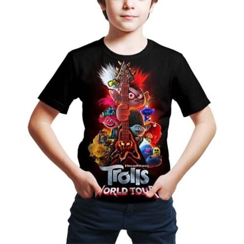 New 2021 Summer Casual T-shirt Troll Movie World Tour Uniform 3D Cute Image Kids boy Girl Clothes, Street Cartoon Girl Top