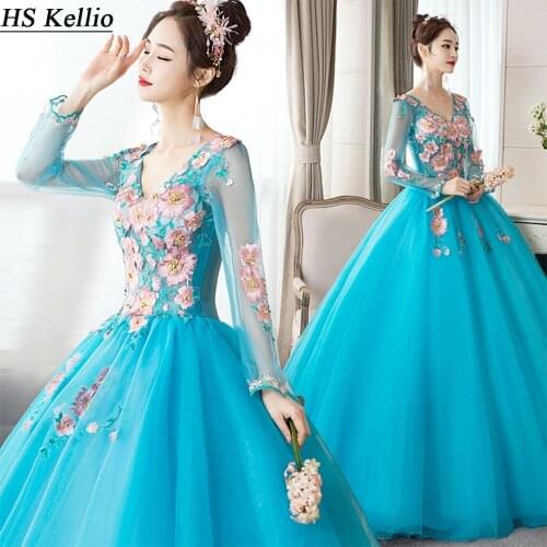 Quinceanera Dresses Blue Color High School Students Party Gown Host Performance Dress