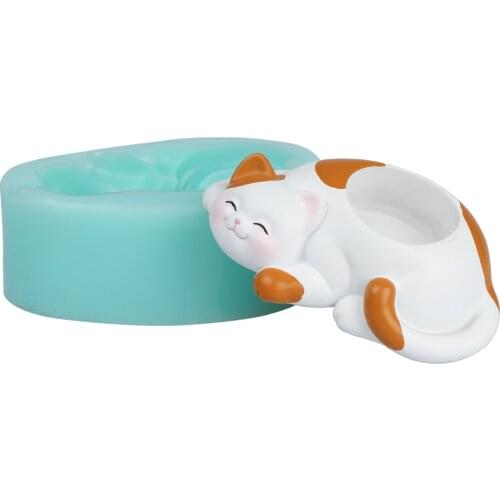 DW0048 Fat Cat Candlestick Candle Holder Soap Mold Mould Clay Resin Animal Lucky Cat Mould Silicone Silicone Rubber PRZY