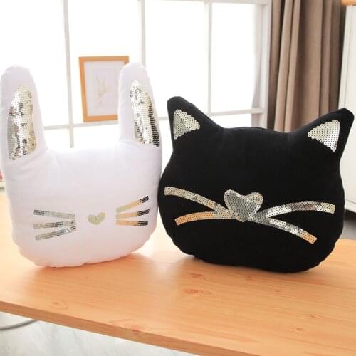 Animal Shaped Cat Fox Rabbit Cotton Fabric Sequin Embroidery Throw Pillow Soft Stuffed Sofa Back Cushion Home Decoration