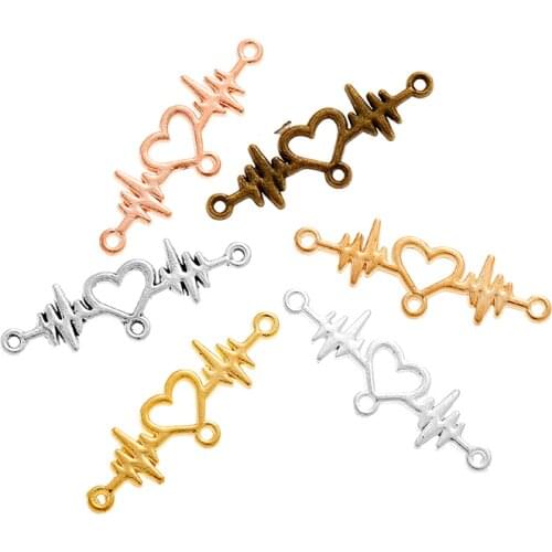 20pcs Wholesale 6 Color Heartbeat Connector Charms Alloy Metal Pendants For Handmade Jewelry Accessories Making