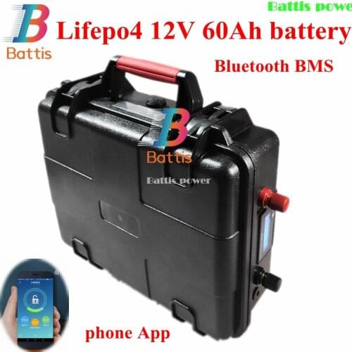 Portable lifepo4 12V 60ah Lithium battery pack 12v BMS with bluetooth APP BMS for trolling motor scooter RV solar + 10A Charger