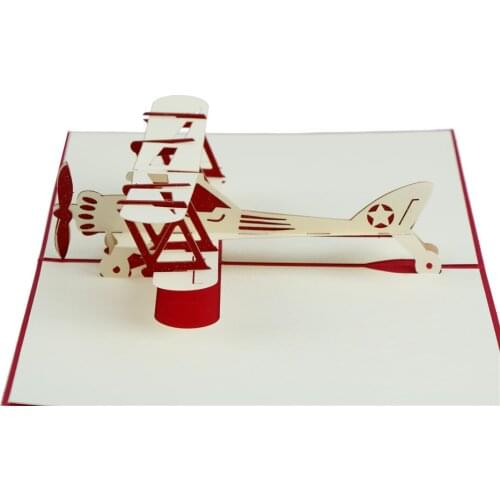 1pc Happy Birthday Greeting Cards Airplane Model 3D Laser Cut Pop Up Blank Holiday Gifts Post Cards Wishes Bulk 15.4x12.8cm