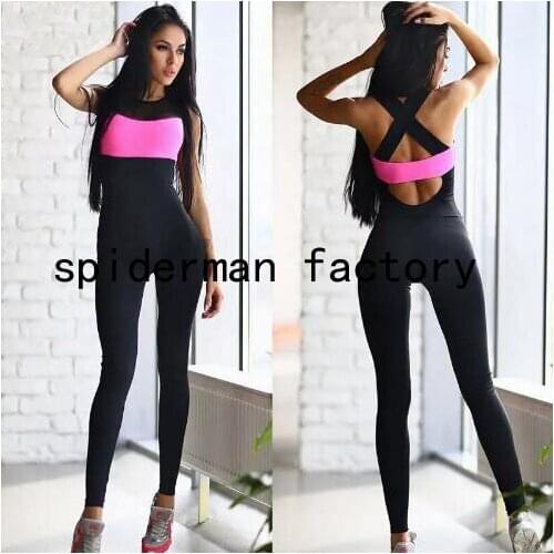 Sexy Fashion Black And Pink Bandage Bodycon Sports Catsuit Spandex Female Zentai Jumpsuits Halloween Party Costume