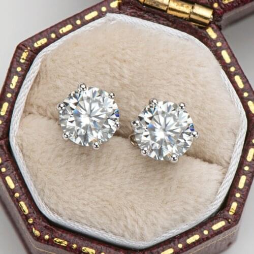 Silver 925 Original Brilliant Cut Diamond Test Past Total 2 Carat D Color Round Moissanite Gemstone Stud Earrings Teen Girls