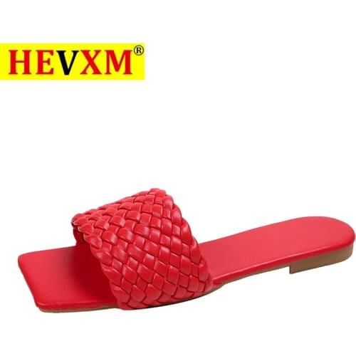 Summer PU Woven Slippers Women Plaid Outdoor Sandals Fashion Flat Shoes Woman Casual Sliders Home Ladies Slippers Beach Slides