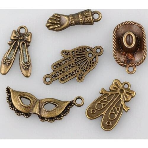 Mixed Vintage Bronze Mask Hamsa Hand Cowboy Hat Charms Pendant For Jewelry Making Bracelet Necklace Findings DIY Hot Sale Z437