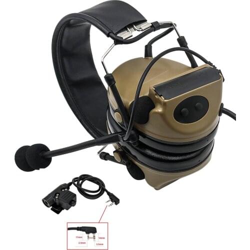 Tactical COMTAC II Airsoft Military Headset Pickup Noise Reduction Headphone Shooting Hunting Hearing Protection DE with U94 ptt