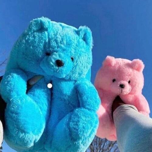 Girls Gift Colorful Plush Warm Teddy Bear Slippers Women Garden Home Furry Comfortable Shoes Lady Funny Cartoon Animal Slides