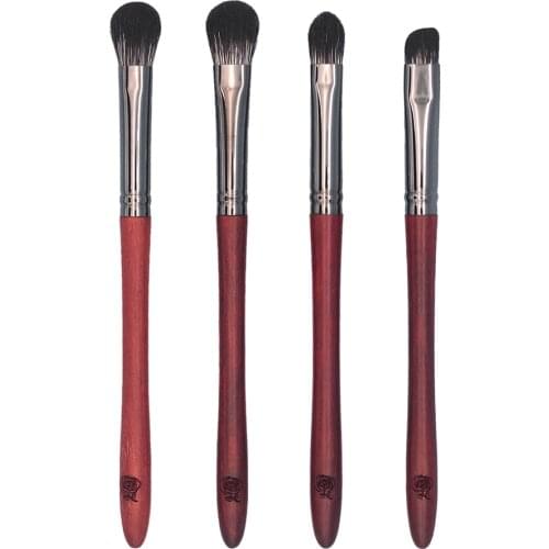 V03 Professional Handmade Makeup Brush Set 4pcs Soft Silver Fox Hair Eye Shadow Brush Red Sandalwood Handle Make Up Brushes Kit