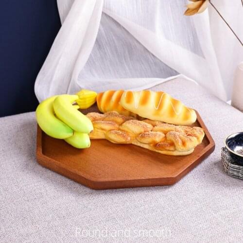 Octagon Solid Wood Pan Serving Table Plate Fruit Dishes Saucer Tea Tray Dessert Dinner Pastry Bread Plate Tableware Set