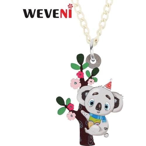 WEVENI Acrylic Sweet Cartoon Australia Climbing Koala Necklace Pendant Long Fashion Chain Jewelry For Women Girls Charms Gifts
